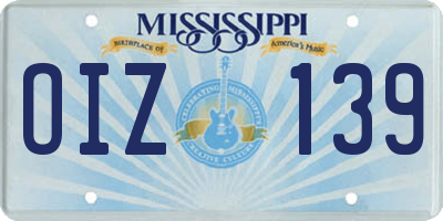 MS license plate OIZ139