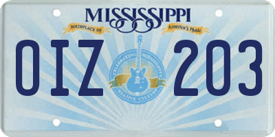 MS license plate OIZ203