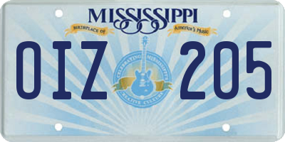 MS license plate OIZ205