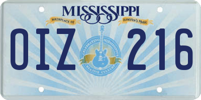 MS license plate OIZ216