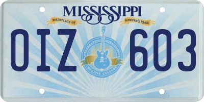 MS license plate OIZ603