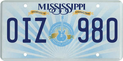 MS license plate OIZ980
