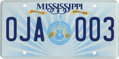 MS license plate OJA003