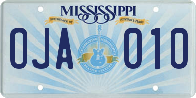 MS license plate OJA010