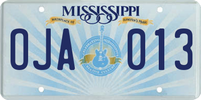 MS license plate OJA013