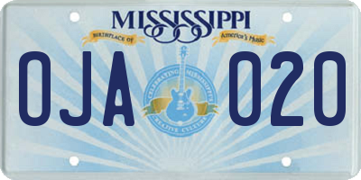 MS license plate OJA020