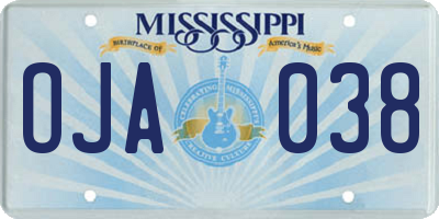 MS license plate OJA038
