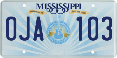 MS license plate OJA103
