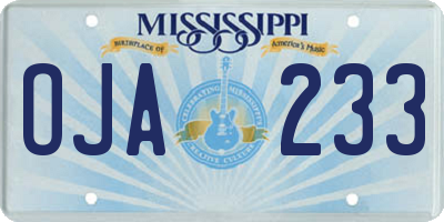 MS license plate OJA233