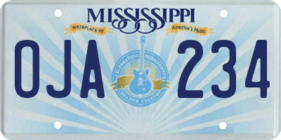 MS license plate OJA234