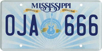 MS license plate OJA666