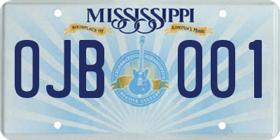 MS license plate OJB001