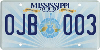 MS license plate OJB003