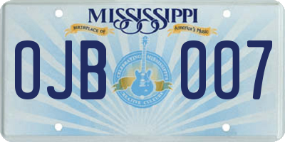 MS license plate OJB007