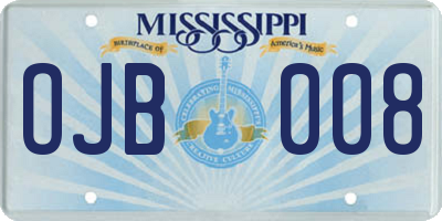 MS license plate OJB008