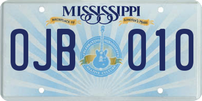 MS license plate OJB010