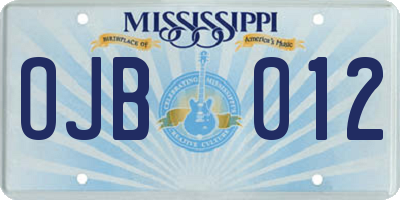 MS license plate OJB012