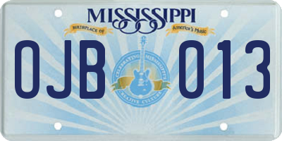 MS license plate OJB013