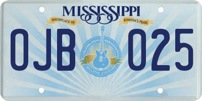 MS license plate OJB025