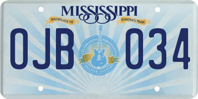 MS license plate OJB034