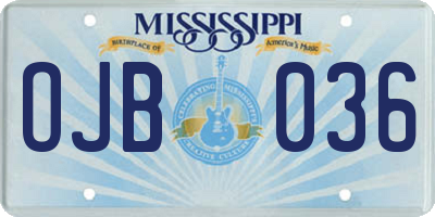 MS license plate OJB036