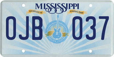 MS license plate OJB037