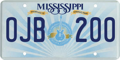 MS license plate OJB200