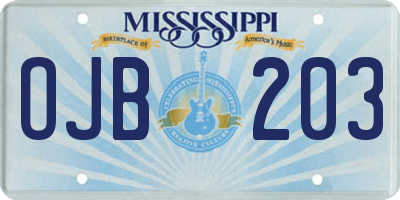 MS license plate OJB203