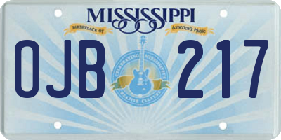 MS license plate OJB217