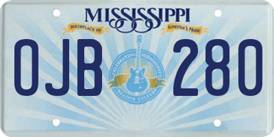 MS license plate OJB280