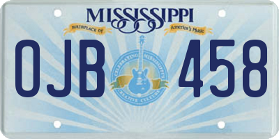 MS license plate OJB458