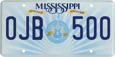 MS license plate OJB500