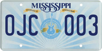 MS license plate OJC003