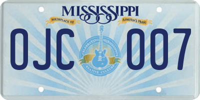 MS license plate OJC007