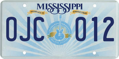 MS license plate OJC012