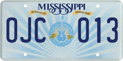 MS license plate OJC013