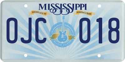 MS license plate OJC018