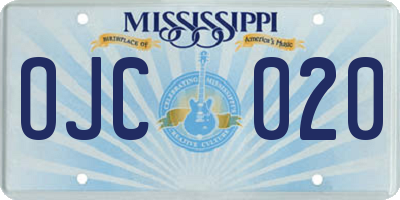 MS license plate OJC020