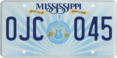 MS license plate OJC045