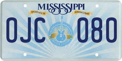MS license plate OJC080