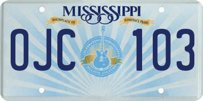 MS license plate OJC103