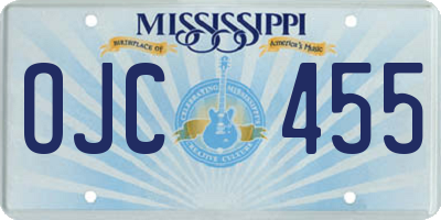 MS license plate OJC455