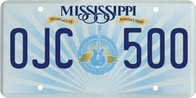 MS license plate OJC500
