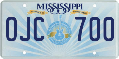 MS license plate OJC700