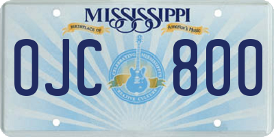 MS license plate OJC800
