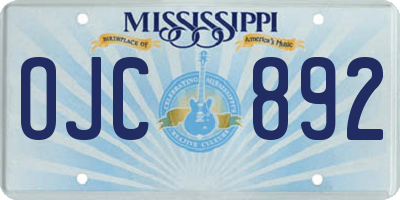 MS license plate OJC892