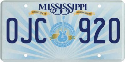 MS license plate OJC920