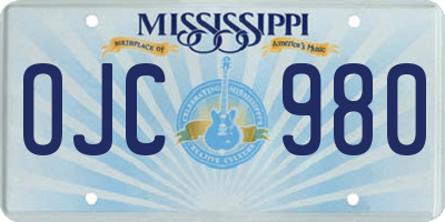 MS license plate OJC980