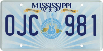 MS license plate OJC981