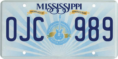 MS license plate OJC989